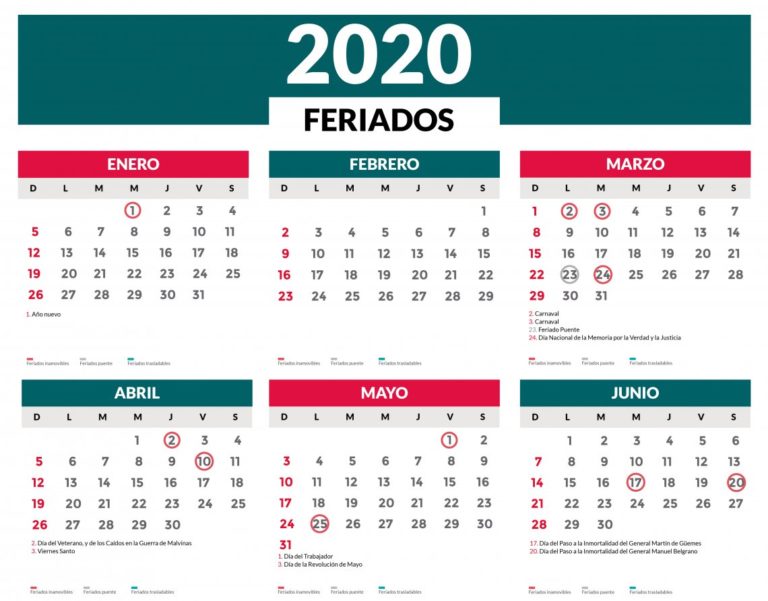 Cuáles son los feriados y dìas no laborables del 2020