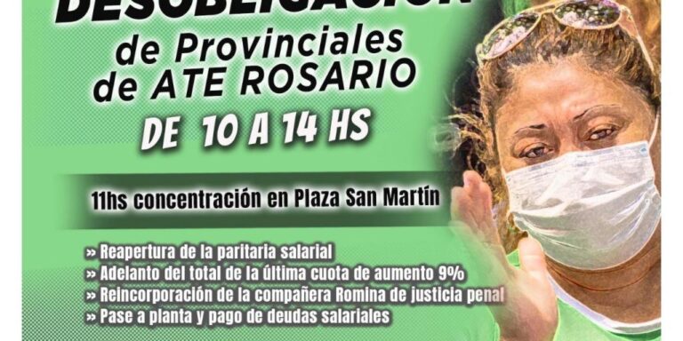Paro, desobligación y concentración este jueves de ATE Rosario
