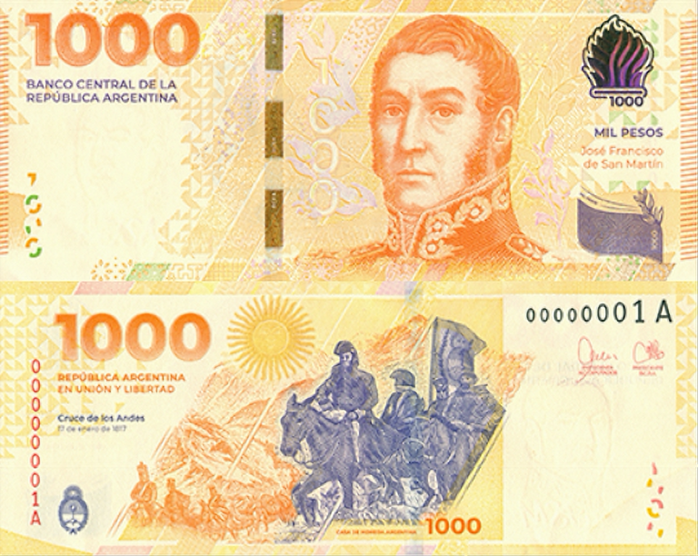 El Banco Central puso en circulación el nuevo billete de $ 1.000 con la imagen de San Martín